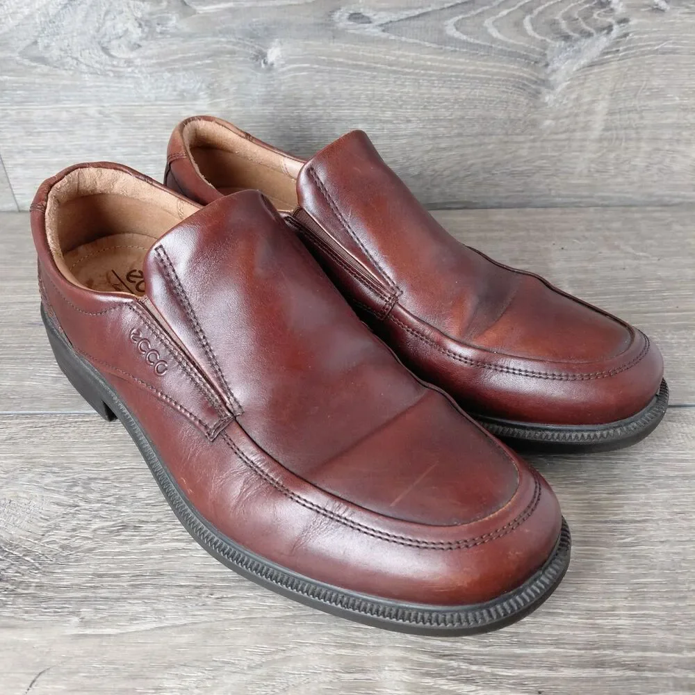 ECCO Helsinki 2 Shoes Mens 9-9.5 EU 43 Brown Leather Apron Toe Slip On Loafers